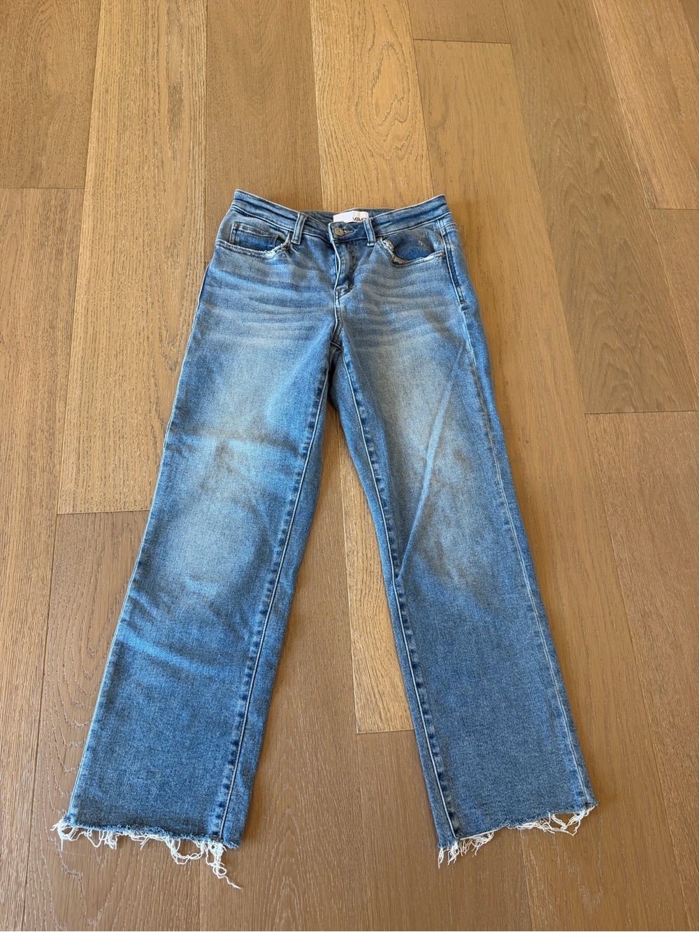 Light Blue Wide-Leg Women's Jeans with Raw Hem